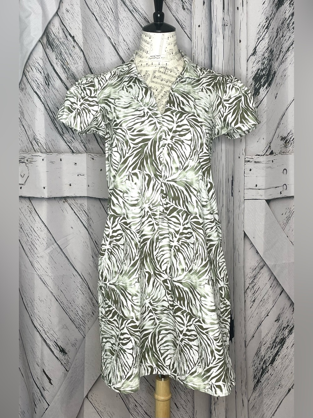 Tommy Bahama Monstera Mirage Puff Sleeve Stretch Cotton Shirtdress S